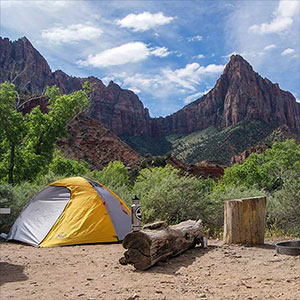 Camp site with distant mountians.