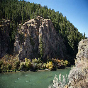 Part of river with a giant rock clif